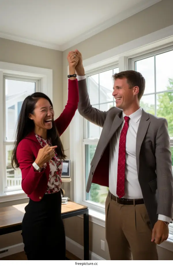 A couple celebrating their success