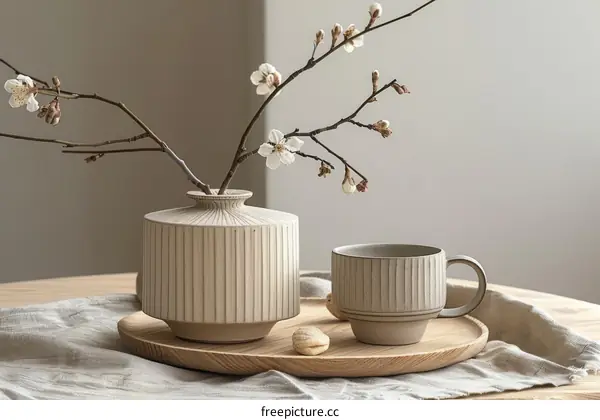 Ceramic Vase and Budding Branch Still Life