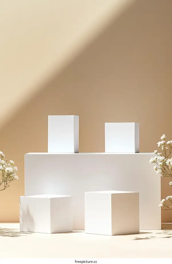 Minimalist White Display Podiums Studio Scene