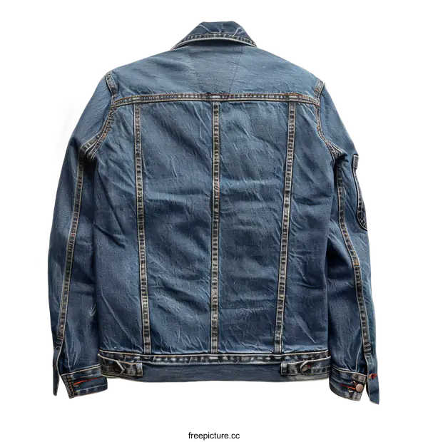 [Transparent Background PNG]Back view of blue denim jacket