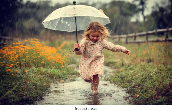 Rainy Day Fun for a Little Girl with Umbrella