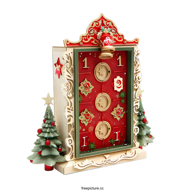 [Transparent Background PNG]Christmas Advent Calendar Wooden Red And Gold