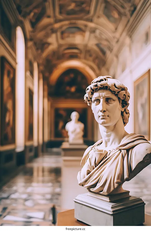 Marble Bust of a Man in a Museum