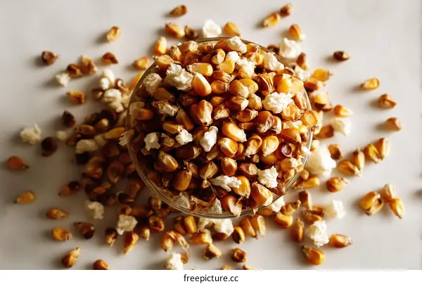 Popcorn Corn Kernels in a Glass Bowl