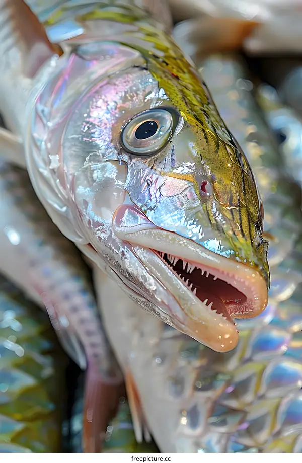 Close-up of a fish head with sharp teeth