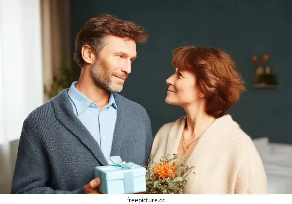 Couple Exchanging Gifts with Affection