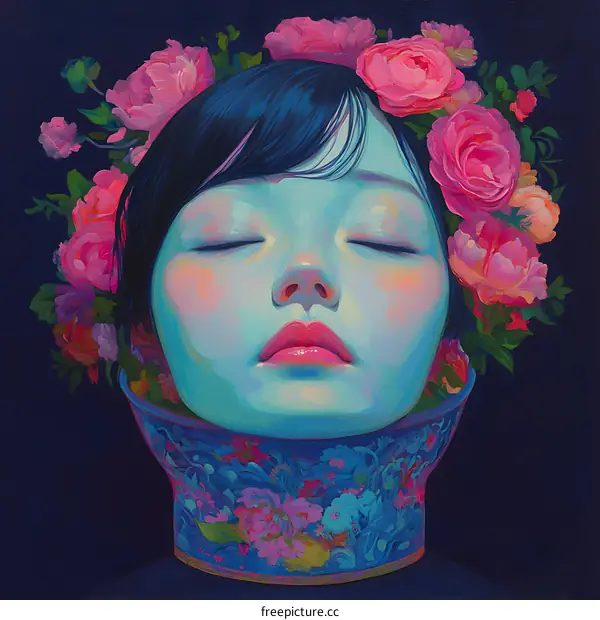 Woman with Flowers in her Hair and a Vase around her Neck