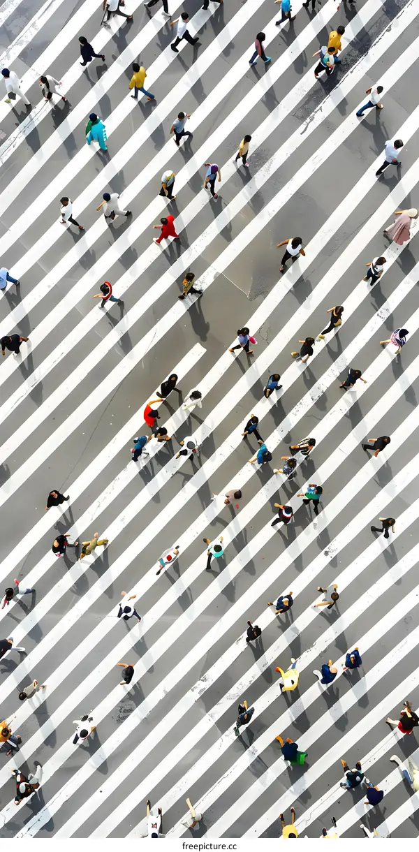 Aerial View of People Crossing a Busy Street in the City