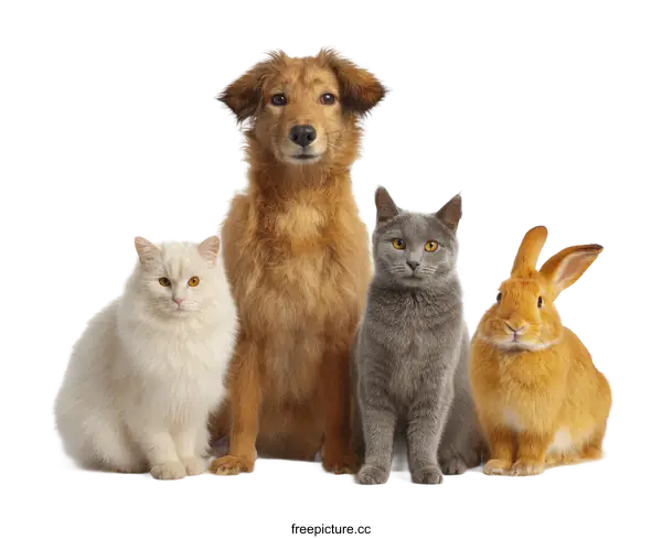 [Transparent Background PNG]Four Adorable Animals Posing Together