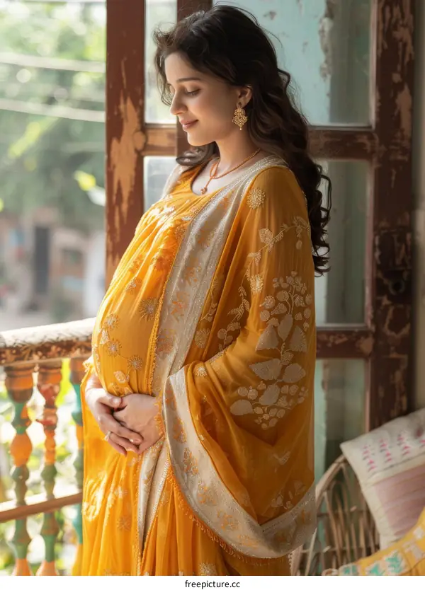 Pregnant Woman in Traditional Indian Dress