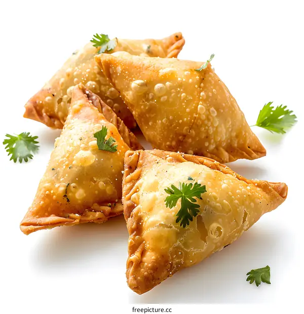 Samosas on a white background