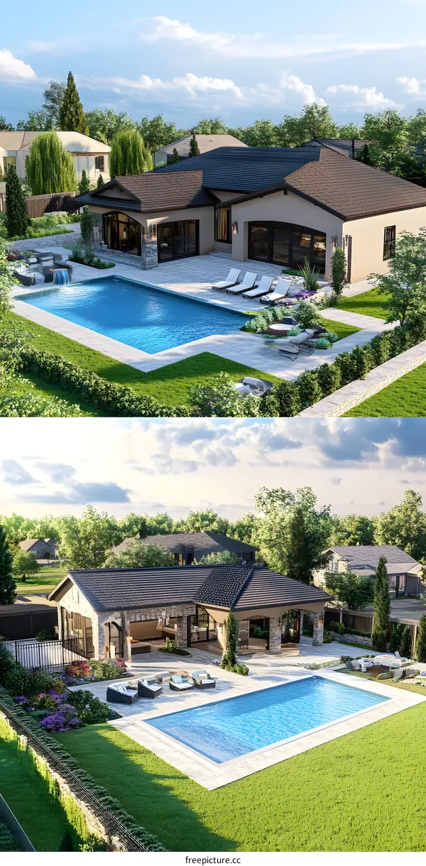 Modern House with Swimming Pool and Backyard Landscaping