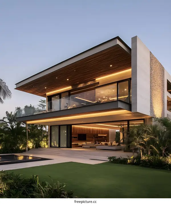 Modern Minimalist House Exterior Design With Wooden Accents And A Pool