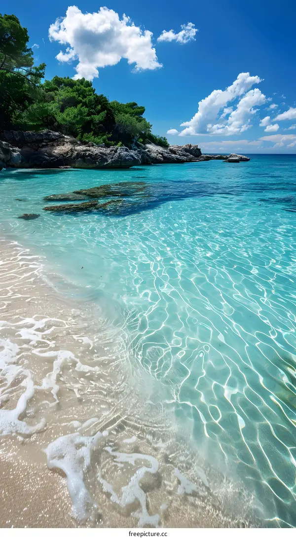 Clear Blue Water and White Sandy Beach