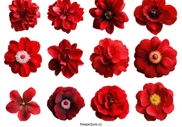 [Transparent Background PNG]Beautiful Red Flowers Arranged on White Background