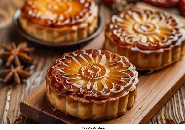 Close up of Delicious Mooncakes with a Flower Design