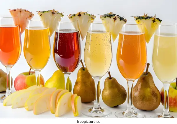 Sparkling Wine with Pineapple, Pear and Apple Garnish