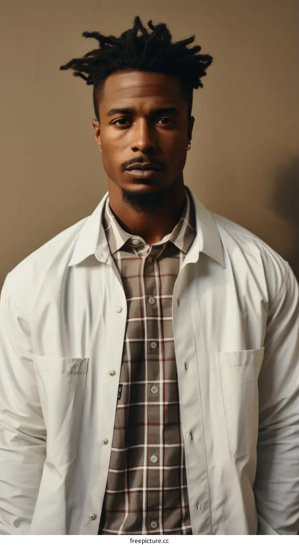 African American Man In White And Brown Plaid Shirt