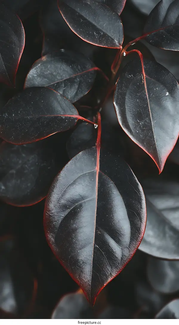 Close Up of Dark Green Leaves with Red Veins