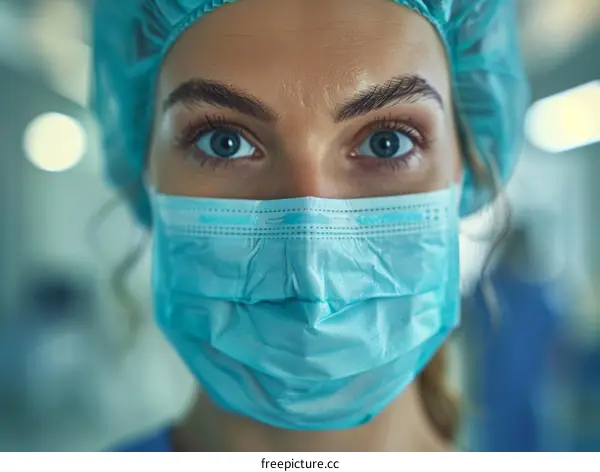 Portrait of a confident female surgeon wearing a surgical mask and cap