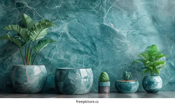 Indoor Green Plants in Pots on Marble