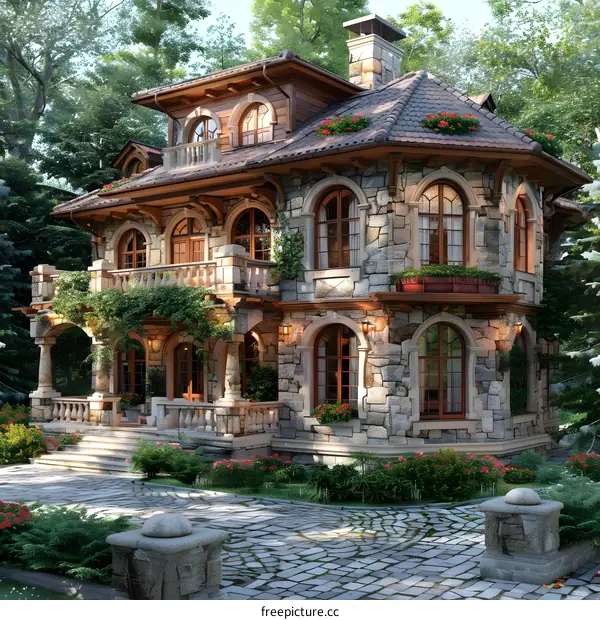 European-style retro stone villa