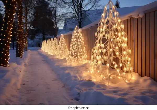 A winter wonderland of lighted trees
