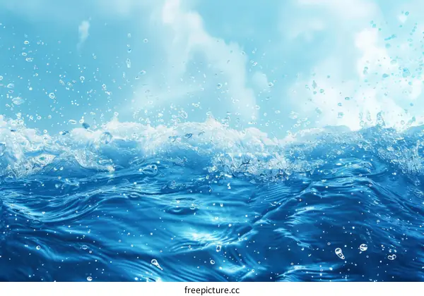 Blue ocean waves crashing against the shore