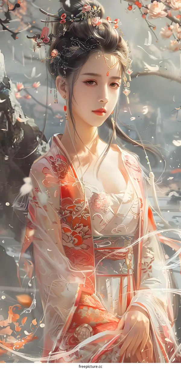 Beautiful Woman in Traditional Asian Clothing