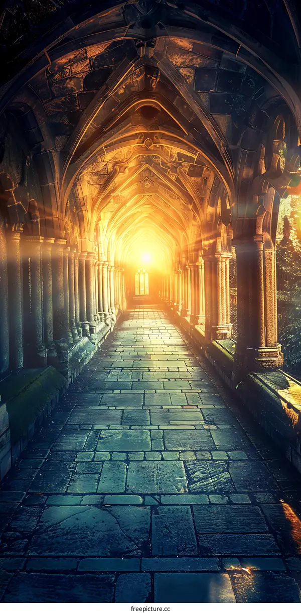 Stone Pathway Through Archway Leading to Light