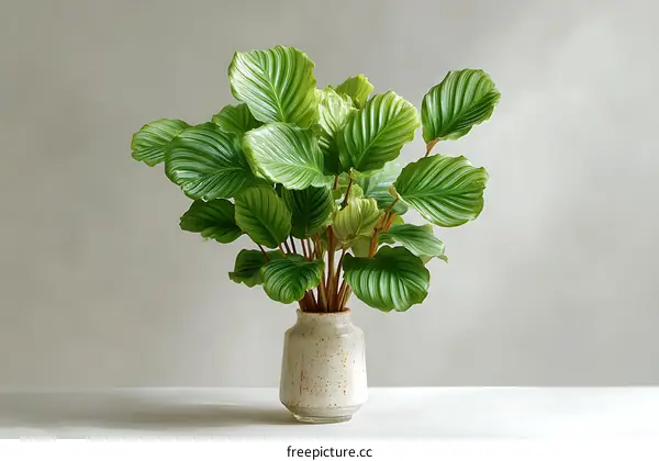 Elegant Indoor Plant in Vase Against a Light Grey Background