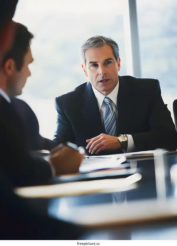 Businessman in a Meeting, Talking to Colleague