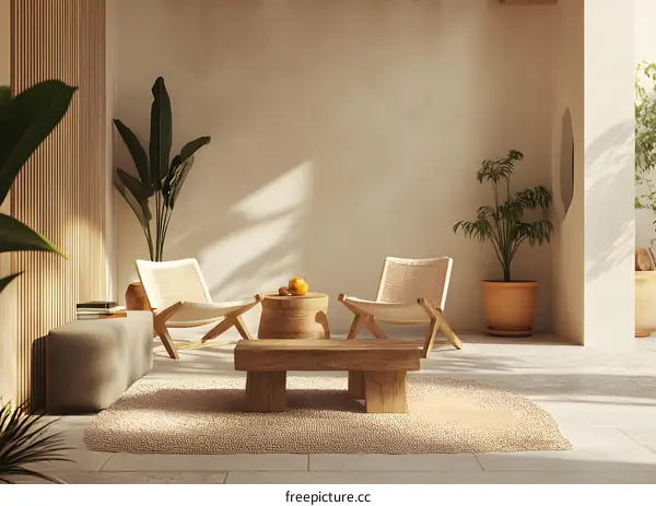 Minimalist Modern Patio Design with Wooden Furniture