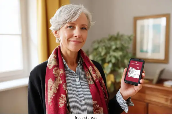 Mature Woman Holding Smartphone with Digital Receipt