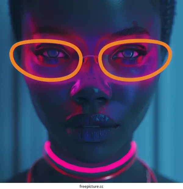Cyberpunk Portrait of a Black Woman with Glowing Glasses