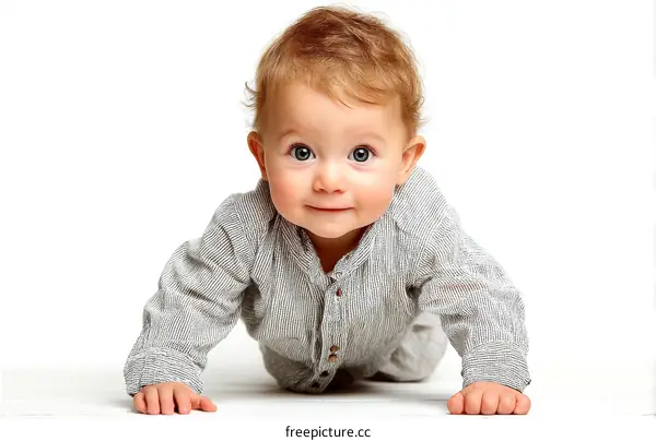 Adorable Baby Crawling Close-up Portrait