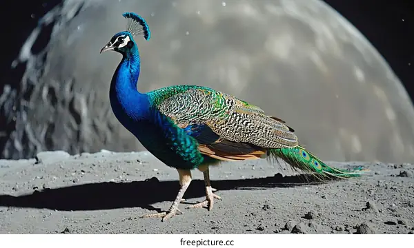 Peacock on the Moon Majestic Bird in Space
