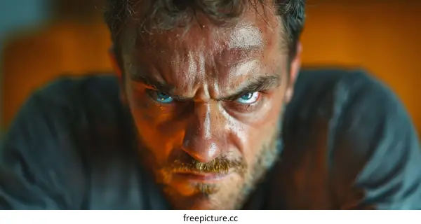 Close Up Angry Man Face