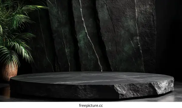 Dark Stone Product Display Platform with Plants