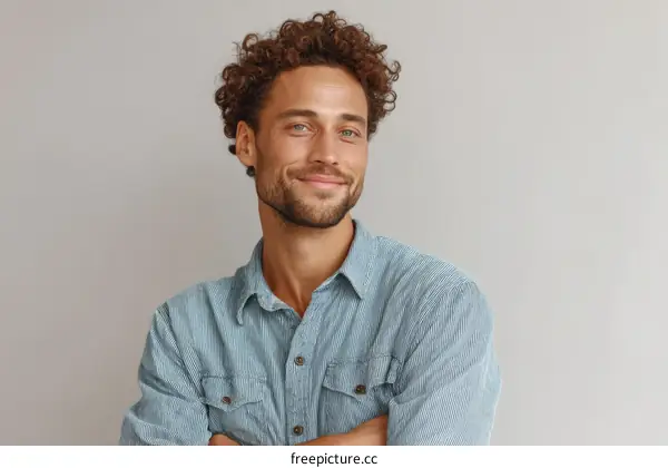 Portrait of a Smiling Man in a Light Blue Shirt