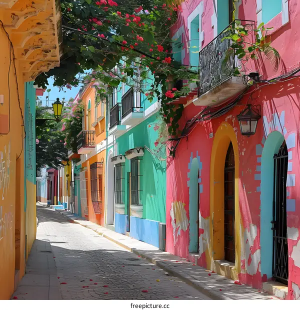 Colorful Buildings in a Narrow Street