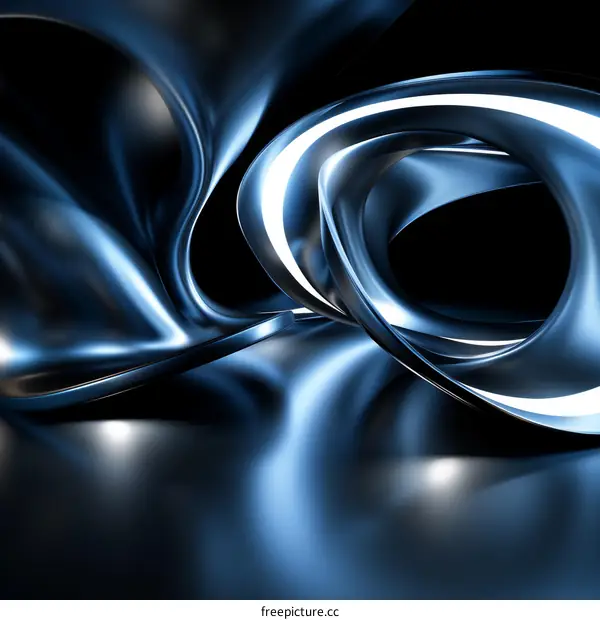 Blue and silver 3D rendering of intertwined shapes
