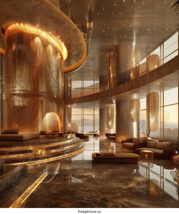 Golden And Luxurious Hotel Lobby Interior