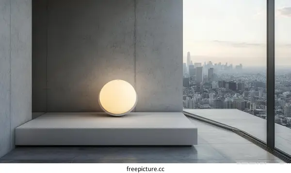 Modern Concrete Interior with City View