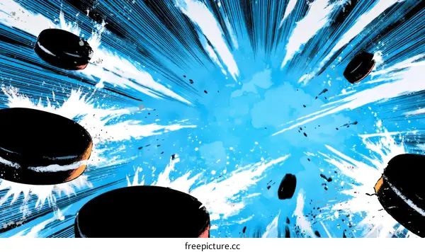 Fast-Moving Hockey Pucks in Action Illustration