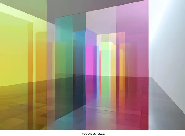 Abstract Art of Colorful Glass Panels Inside a Room