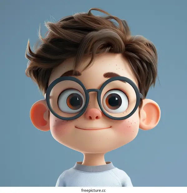 Smiling Boy with Glasses: Cartoon Portrait Illustration