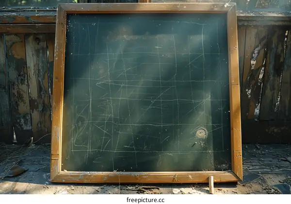 Vintage Wooden Framed Blackboard with Chalk Scribbles