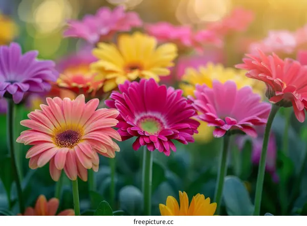 Colorful Gerber Daisy Field Close-Up