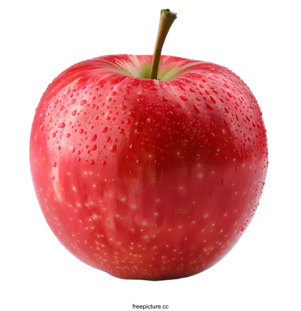[Transparent Background PNG]A red apple with water drops on a white background
